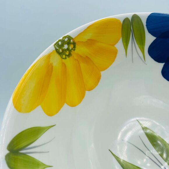 Vintage Hand Painted Blue Yellow Flower Serving Bowl La Primula MAXAM Italy - Picture 4 of 10